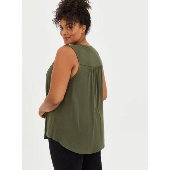 Torrid Womens Sleeveless Button-Front Olive Tie Neck Blouse Size 2 - Picture 4 of 11